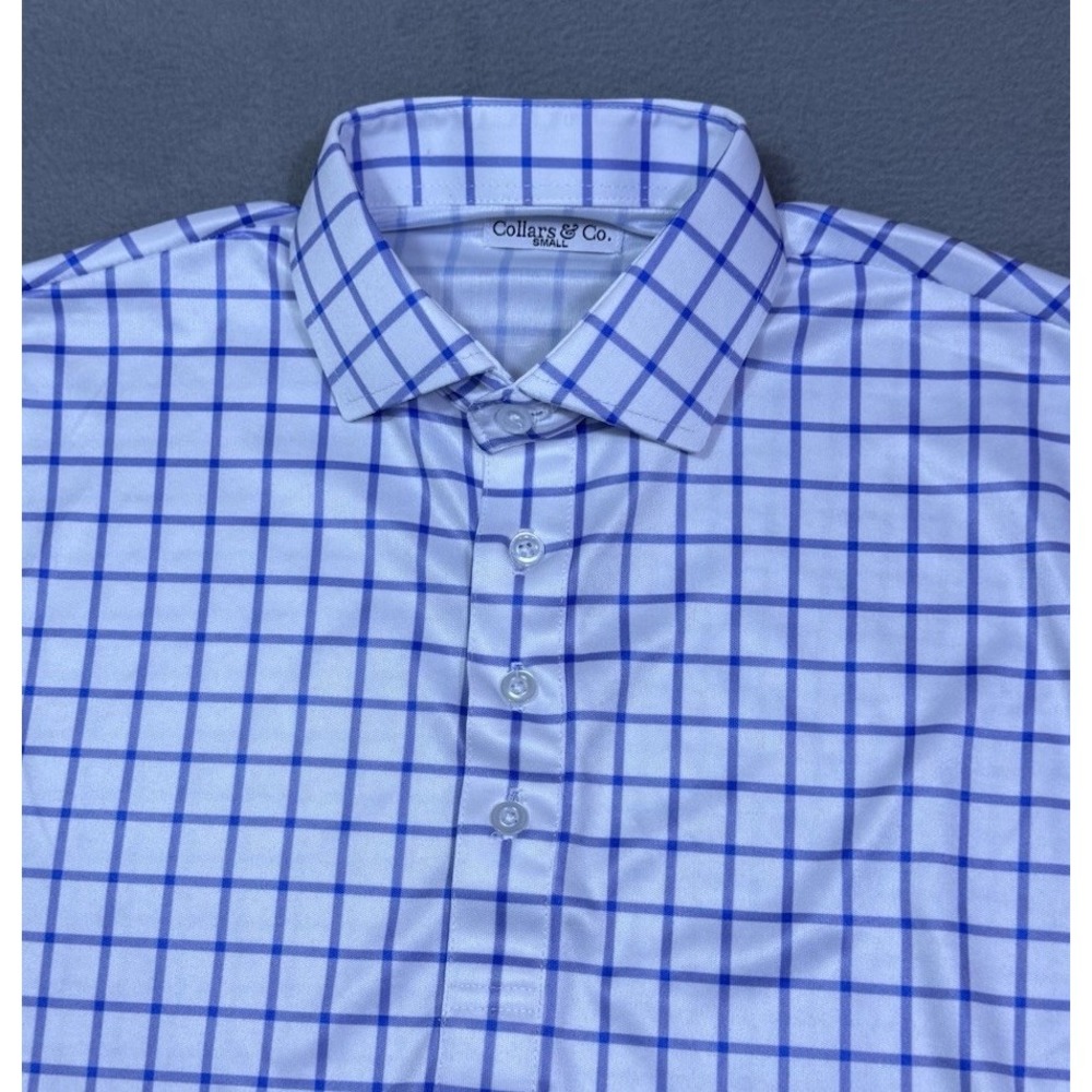 Collars and Co Polo Shirt Mens S Dress Collar White Grid Check Normcore Modern